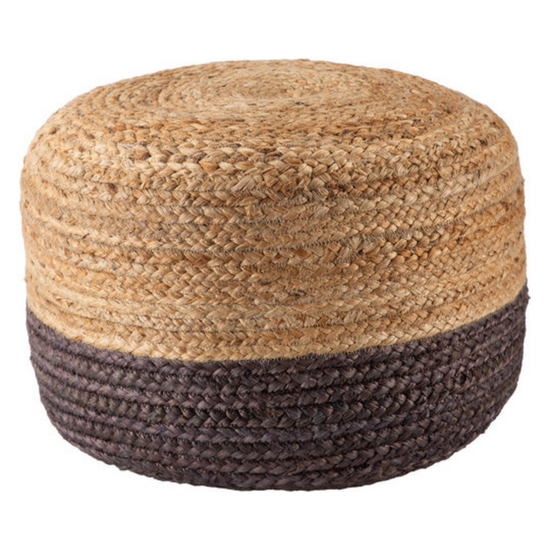 Ombre Hand Braided Jute Cotton Pouf Ottoman 50 x 35 cm (Charcoal)