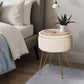 Side Table Storage Ottoman - Velvet Padded Stool Vanity Footstool REMY CREAM BEIGE