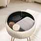 Side Table Storage Ottoman - Velvet Padded Stool Vanity Footstool REMY CREAM BEIGE