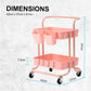 Trolley Cart Storage Utility Rack Shelf Organiser Swivel Kitchen 2 Tier PINK