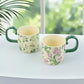 2X High-Fired Ceramic Porcelain Mug Set with Lid 400ml Vintage Floral Tea Spoon GREEN