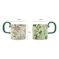 2X High-Fired Ceramic Porcelain Mug Set with Lid 400ml Vintage Floral Tea Spoon GREEN