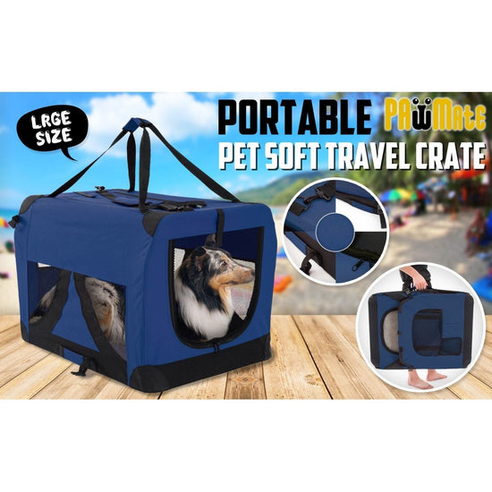 Portable Soft Dog Cage Crate Carrier L BLUE