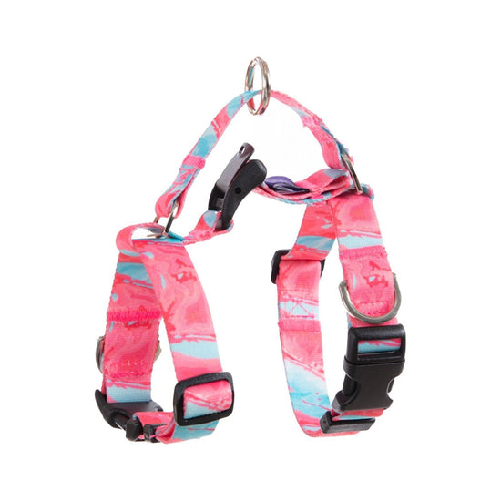 Dog Double-Lined Straps Harness and Lead Set Leash Adjustable M MARBLE PINK