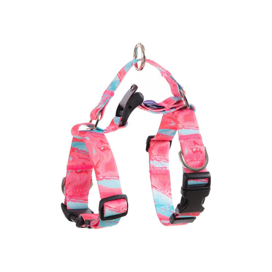 Dog Double-Lined Straps Harness and Lead Set Leash Adjustable S MARBLE PINK