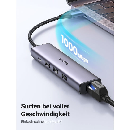 UGREEN 60554 USB 3.0 to Ethernet Adapter 5 in 1 Multiport Hub with Gigabit RJ45