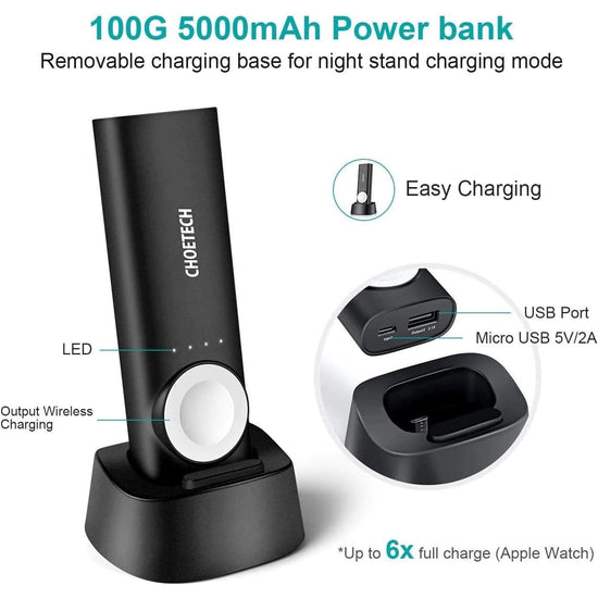 CHOETECH T315 2-in-1 Portable Wireless iWatch Quick Charger 5000mAh Power Bank