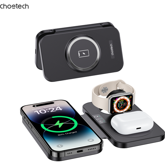 CHOETECH T616-F-BK 3in1 Magnetic Foldable Wireless Charger Black