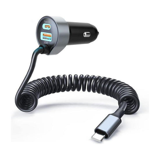 CHOETECH TC0030 65W 3-Port Fast Car Charger with 3.3ft Type-C Stretchable Cable