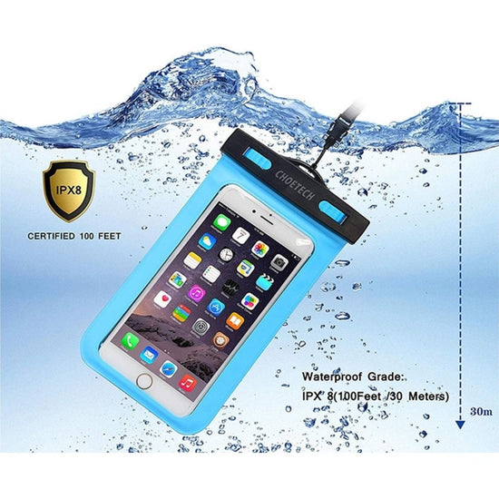 CHOETECH WPC007-BE Universal WaterProof Cell Phone Pouch bag up to 8-inch (Blue)