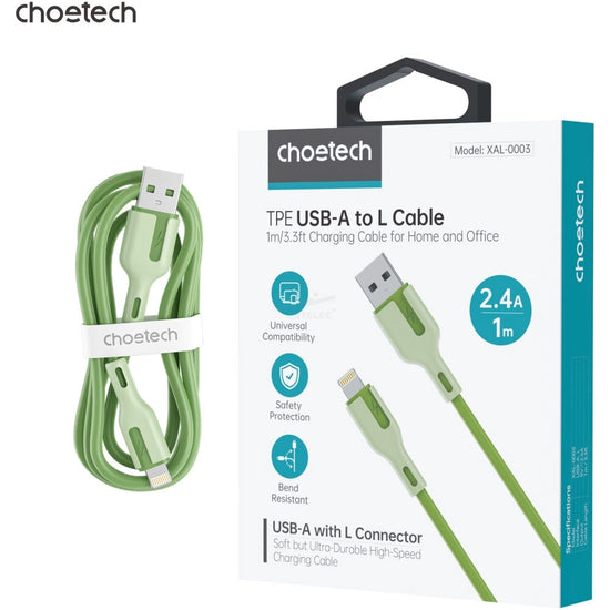 CHOETECH XAL-0003G USB-A To 8-pin iPhone 1M Charging Cable Green