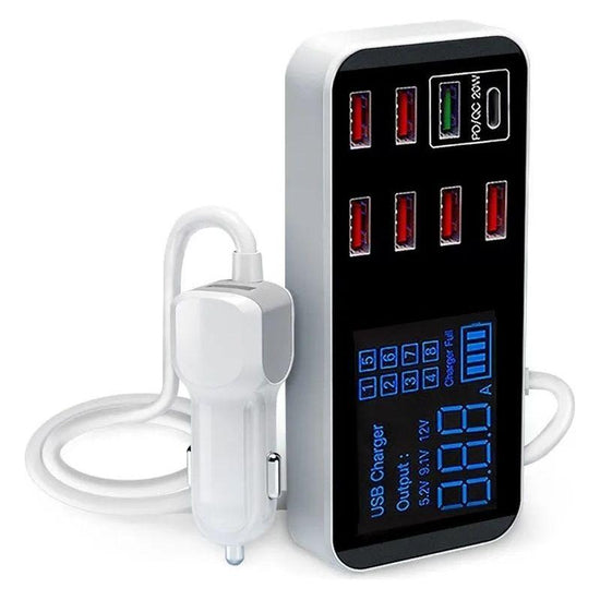 8-Port PD+QC3.0 Car Charger with LED Display