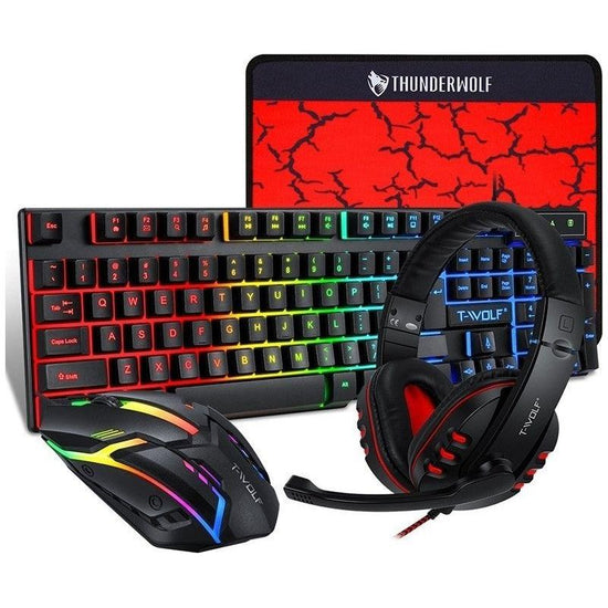 T-Wolf TF800 RGB 4-pcs Gaming Keyboard/Mouse/Headphone/Mouse Pad Kit Set