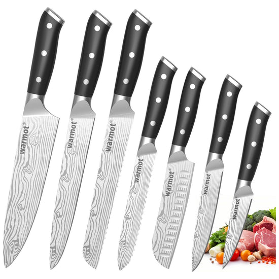 Warmot 7-Piece High Carbon Stainless Steel Cooking Knife Triple Riveted Handle with Gift Box(997-7)