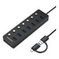 Simplecom CH375C USB-A and USB-C to 7-Port USB 3.0 Hub 5Gbps Individual Switches and Power Adapter