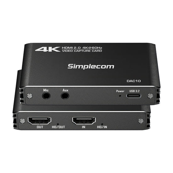 Simplecom DAC10 HDMI 2.0 to USB 4K@60hz Video Capture Card Stream and Record in 4K 60FPS
