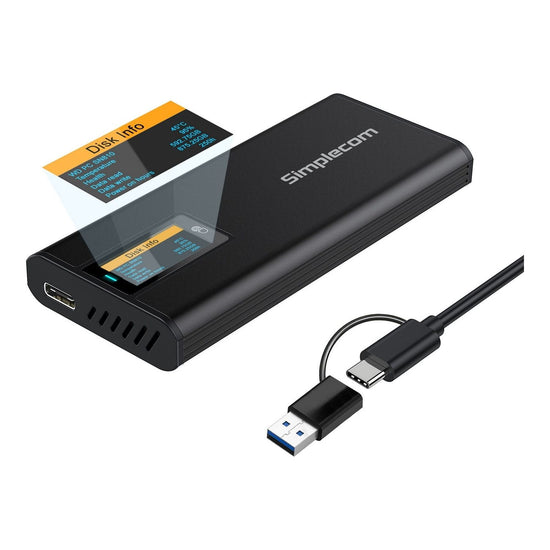 Simplecom SE530 NVMe / SATA M.2 SSD to USB-C Enclosure with SMART LED Screen USB 3.2 Gen 2 10Gbps