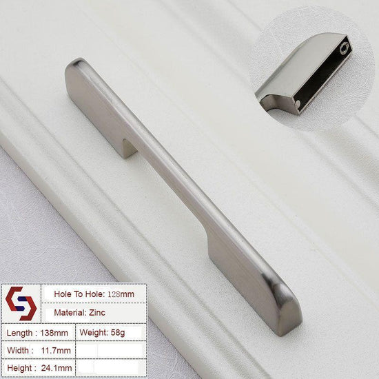 Zinc Kitchen Cabinet Handles Drawer Bar Handle Pull brushed silver color hole to hole size 128mm