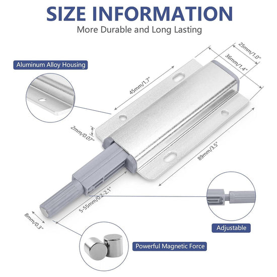 2x Magnetic Push Latches for Cabinets Push to Open Kitchen Hardware for Drawer Cupboard Wardrobe Closet