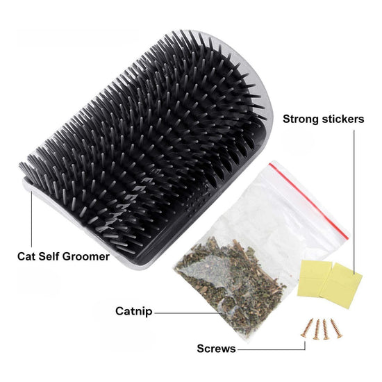 Cat Self Groomer Catnip  Dog Cat Toy Corner Groomer Wall Corner Scratcher Comb Grooming Massage Brush Black