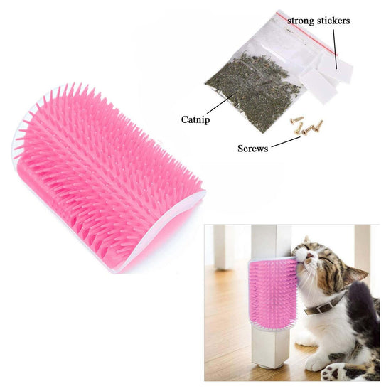 Cat Self Groomer Catnip  Dog Cat Toy Corner Groomer Wall Corner Scratcher Comb Grooming Massage Brush Pink