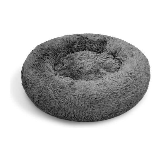 Dog Pet Cat Calming Bed Warm Plush Round Nest Comfy Sleeping Bed Dark Grey 70cm