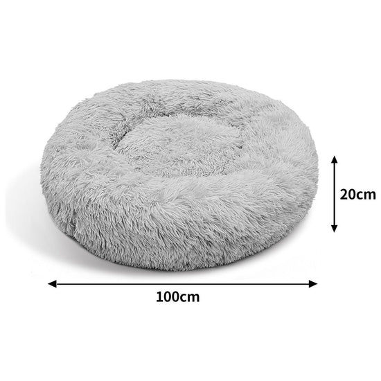 Pet Dog Bed Bedding Warm Plush Round Comfort Dog Nest Light Grey kennel XL 100cm