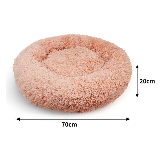 Pet Dog Bedding Warm Plush Round Comfortable Nest Comfy Sleep kennel Pink M 70cm