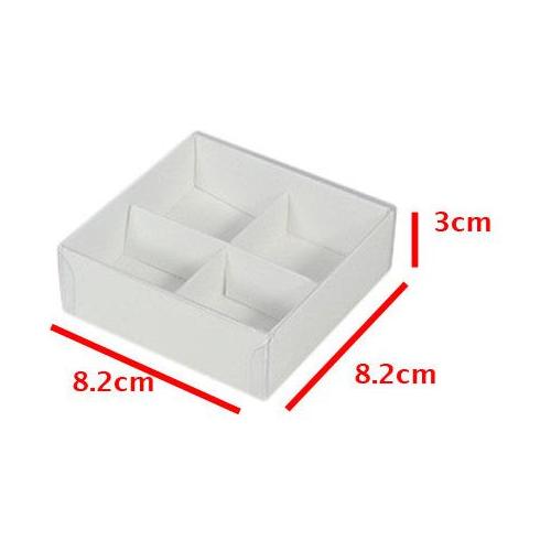 100 Pack of White Card Chocolate Sweet Soap Product Reatail Gift Box - 4 Bay Compartments - Clear Slide On Lid - 8x8x3cm