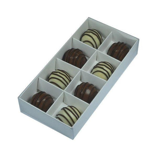 100 Pack of White Card Chocolate Sweet Soap Product Reatail Gift Box - 8 bay 3cm Compartments - Clear Slide On Lid - 16x8x3cm