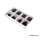 100 Pack of White Card Chocolate Sweet Soap Product Reatail Gift Box - 8 bay 3cm Compartments - Clear Slide On Lid - 16x8x3cm