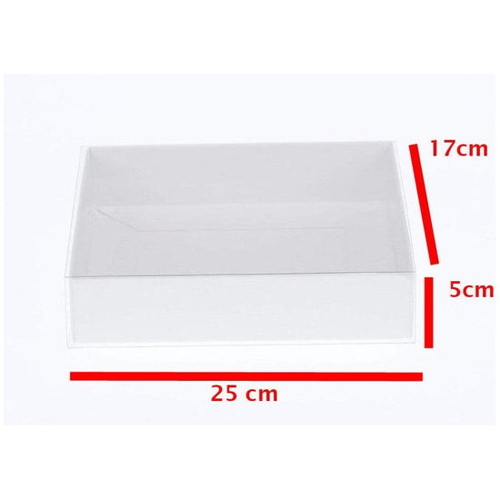 100 Pack of White Card Box - Clear Slide On Lid - 17 x 25 x 5cm -  Large Beauty Product Gift Giving Hamper Tray Merch Fashion Cake Sweets Xmas