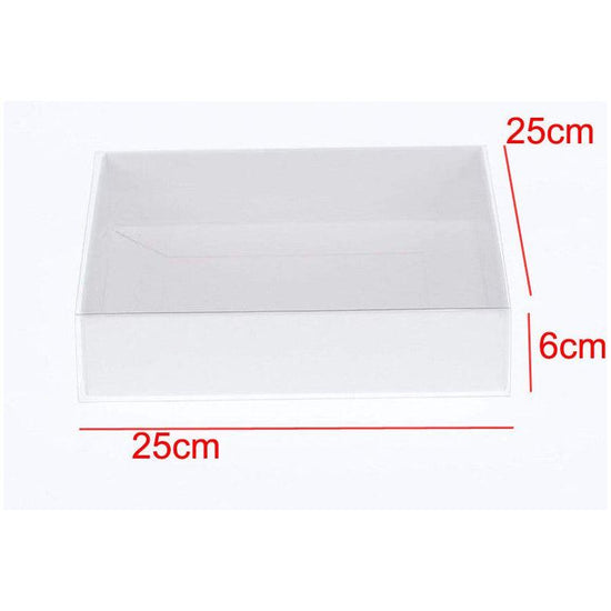 100 Pack of White Card Box - Clear Slide On Lid - 25 x 25 x 6cm - Large Beauty Product Gift Giving Hamper Tray Merch Fashion Cake Sweets Xmas