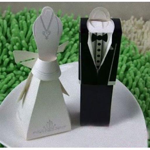 10 Pack of 5 Bride and 5 Groom Wedding Bridal Bomboniere Favor Candy Choc Almond Box - Kate Aspen Design