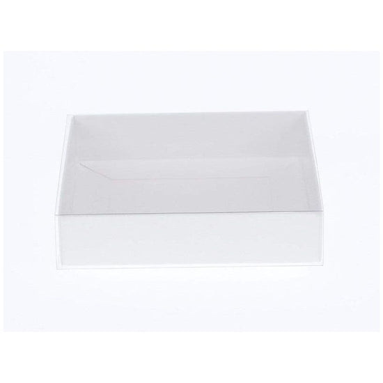 10 Pack of White Card Box - Clear Slide On Lid - 30 x 20 x 8cm -  Large Beauty Product Gift Giving Hamper Tray Merch Fashion Cake Sweets Xmas