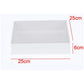 50 Pack of White Card Box - Clear Slide On Lid - 25 x 25 x 6cm - Large Beauty Product Gift Giving Hamper Tray Merch Fashion Cake Sweets Xmas