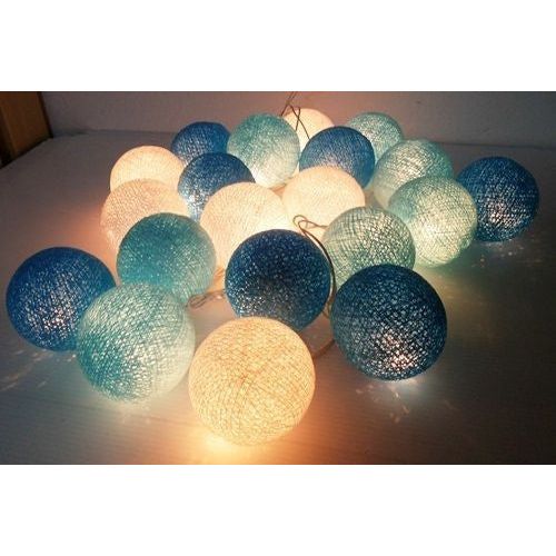 1 Set of 20 LED Blue 5cm Cotton Ball Battery Powered String Lights Christmas Gift Home Wedding Party Boys Bedroom Decoration Indoor Table Centrepiece