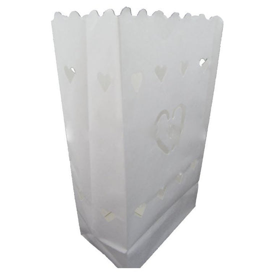 50 Pack White Heart in a Heart Luminary Paper Candle Tea Light Lantern Bags Wedding Garden Anniversary Birthday Night Decorations Evening Party