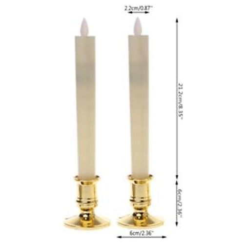 10 Pack Taper Stick White Battery Candle - Natural Flame Light Colour No Flicker - Gold Stand Base