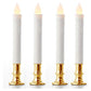 3 Pack Taper Stick White Battery Candle - Natural Flame Light Colour No Flicker - Gold Stand Base