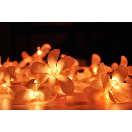 1 Set of 20 LED Orange Frangipani Flower Battery String Lights Christmas Gift Home Wedding Party Decoration Outdoor Table Garland Wreath