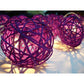 1 Set of 20 LED Cassis Purple 5cm Rattan Cane Ball Battery Powered String Lights Christmas Gift Home Wedding Party Bedroom Decoration Table Centrepiece