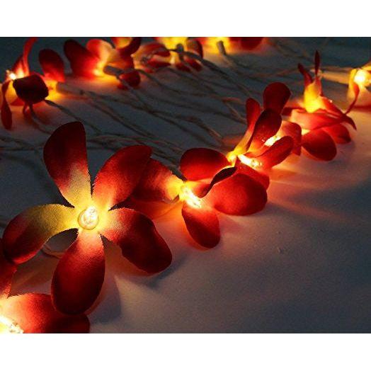 1 Set of 20 LED Deep Red Frangipani Flower Battery String Lights Christmas Gift Home Wedding Party Decoration Outdoor Table Garland Wreath