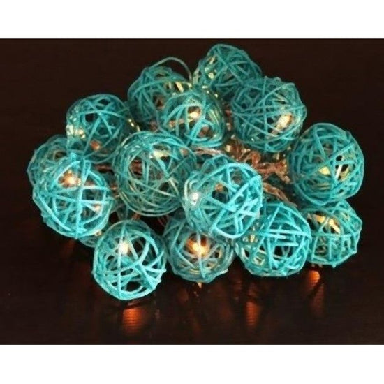 1 Set of 20 LED Turquoise 5cm Rattan Cane Ball Battery Powered String Lights Christmas Gift Home Wedding Party Bedroom Decoration Table Centrepiece