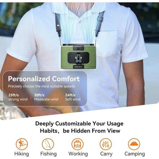 20000mAh Outdoor Portable Waist Fan Hanging Neck Fan Strong Wind with Power Bank LED Lighting for Sports Courier Outdoor Working (Green)