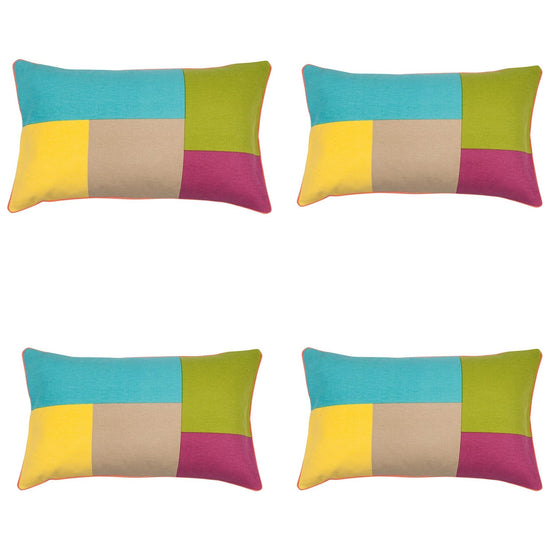 Pack of 4 Geo Turquoise Block Design 30x50cm Cushion Cover