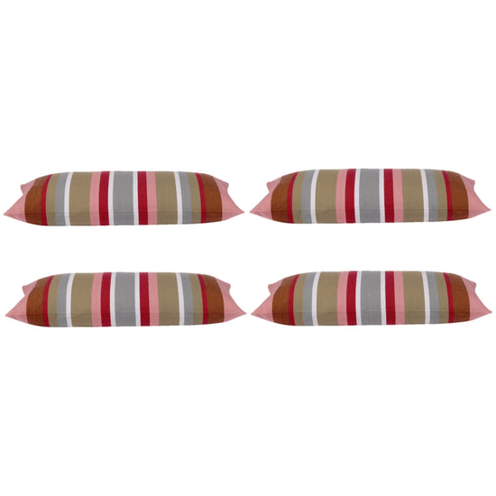 Pack of 4 Corban Rose Pink Based Striped Cushion Cover Multicoloured Rectangle 35x70cm