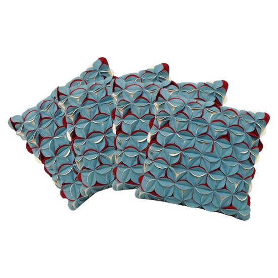 Pack of 4 Covers Amelie Aqua Blue & Red 3D Texture Cushion Covers