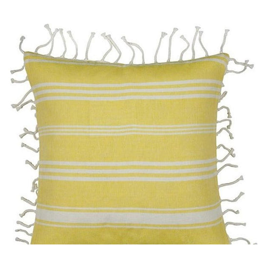 Fresh Yellow & White Striped Cushion Cover with knotted edging