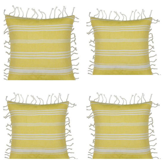 Pack of 4 Fresh Yellow & White Striped Cushion Cover with knotted edging